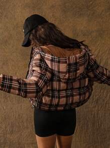 VARSITIE Retro Print High Collar And Long Sleeves Women Sports Winter Coats - Khaki - View 2