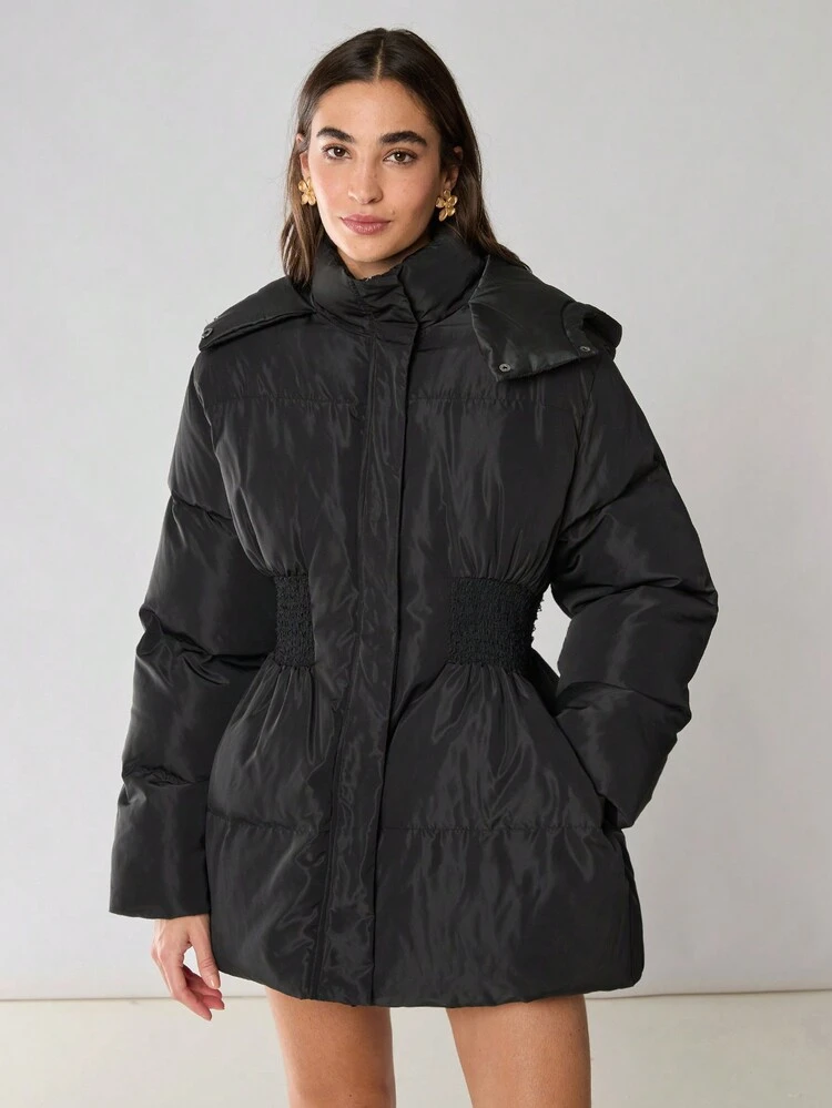 Women Said Black Zipper Hooded Casual Thickened Coat, Winter Coat, Warm Coat