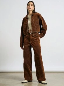 AiiRZ Denim Flocked Button Front Jacket And Baggy Jeans Two-Piece Co-Ord Set - Brown - View 1