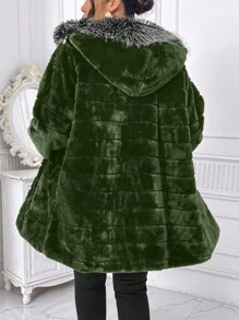 SHEIN LUNE Plus Size Long Sleeve Zip Front Fluffy Patchwork Casual Coat, Winter