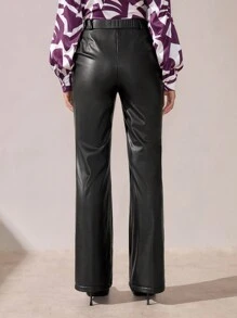 BizChic 纯色皮革喇叭裤，都市优雅紧身裤，适合圣诞节、通勤