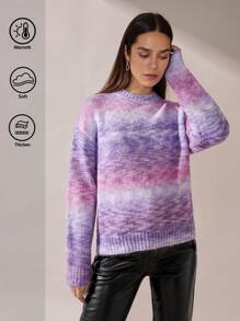 BizChic Christmas Gradient Pink-Purple Knit Sweater Tops, Fashionable Commute Wear For Women, Spring/Summer Offic