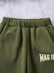 SHEIN Tween Boy Printed Letter Matching Set, Suitable For Autumn/Winter - Green - View 3