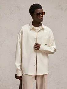 Manfinity VCAY 1pc Men Woven Fitted Turn-Down Collar Long Sleeve Casual Shacket, Suitable For Daily Wear, For Fall Winter - Apricot - View 7