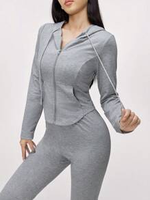 Mulvari Conjunto informal de 2 piezas con sudadera con capucha con cremallera de unicolor y pantalón largo, para otoño