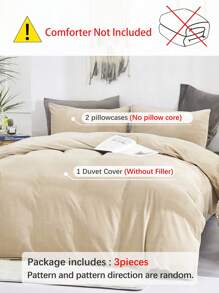3pcs Beige Velvet Quilt Cover & Pillow Case Set, Twin/Full/Queen/King Size, Warm For Autumn/Winter