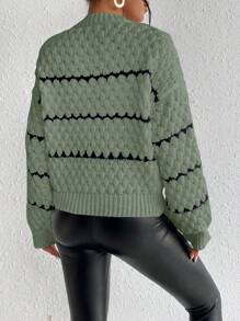 Chiquease Women's Casual Everyday Crew Neck Contrast Color Loose Drop Shoulder Sweater, Autumn/Winter