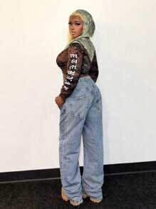 BamGleam 1 件女式扎染印花长袖短款连帽衫，秋季 - 彩色 - 查看 2