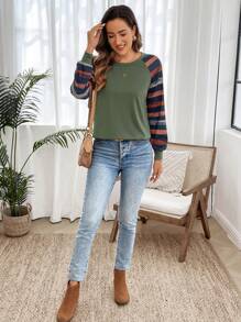 EMERY ROSE Autumn/Winter Women's Contrast Stripe Raglan Sleeve T-Shirt Long Sleeve
