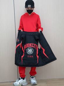 Bộ trang phục nhiều mảnh dành cho bé trai tuổi teen, bao gồm áo vest không tay in họa tiết dày, áo hoodie và quần nỉ, dành cho trang phục thường ngày trên phố vào mùa đông và các môn thể thao ngoài trời - màu đen - Xem 8