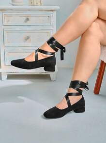 CUCCOO CURVES Wide Fit Women's Summer New Minimalist Style Plus Size Extra Wide Width Chunky Heel Square Toe Fashionable Multi-Wear Outdoor High Heels For Christmas And New Year Holiday Vibe Fall And Winter