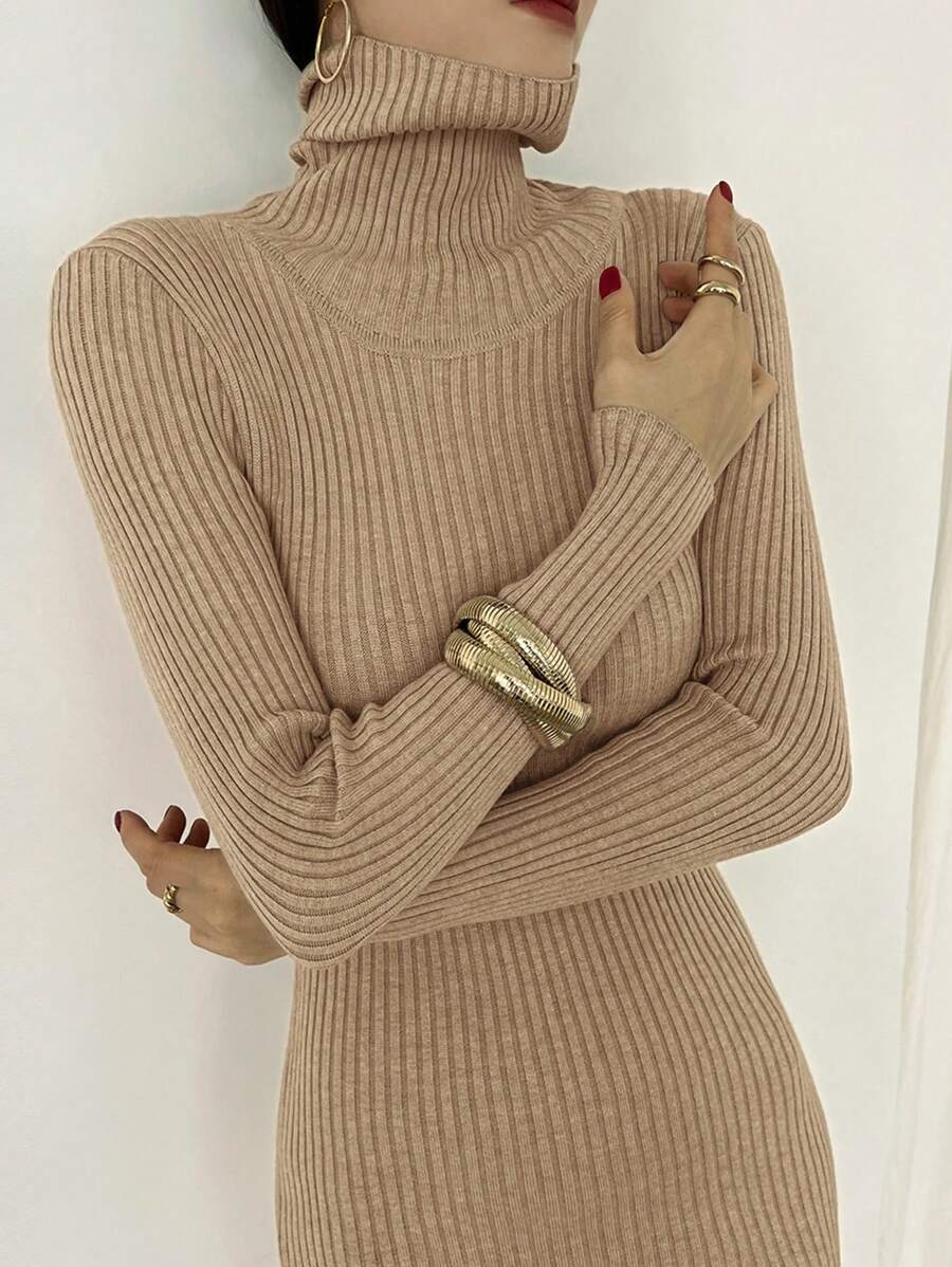 DAZY Women Turtleneck Bodycon Sweater Dress,Fall Women Clothes - Khaki - View 1
