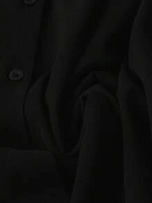 SHEIN Clasi 大码纯色前扣经典长袖衬衫，适合通勤 - 黑色 - 查看 3