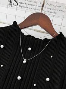 SHEIN LUNE Đầm dự tiệc cưới mùa thu/đông tay dài cổ đứng trang trí ngọc trai giả cỡ lớn cho nữ cỡ lớn - màu đen - Xem 3