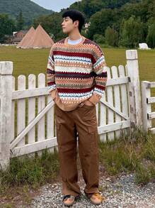 DAZY Men's Geo Pattern Casual Knit Sweater, Fall Autumn/Winter, Suitable For Thanksgiving