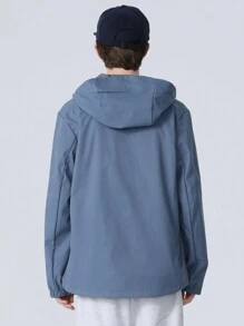 Manfinity Sport Corelite Boyfriend Style Men's Casual Full Zip-Up Front Drawstring Hooded Wind Jacket, Active Wear Long Sleeve Zip Up Outdoor Sports Jacket Sports Jacket - Dusty Blue - View 2