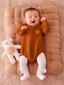 Cozy Pixies Baby Girl Cute Bear Pattern Long Sleeve Lightweight Bodysuit - Rust Brown - View 6