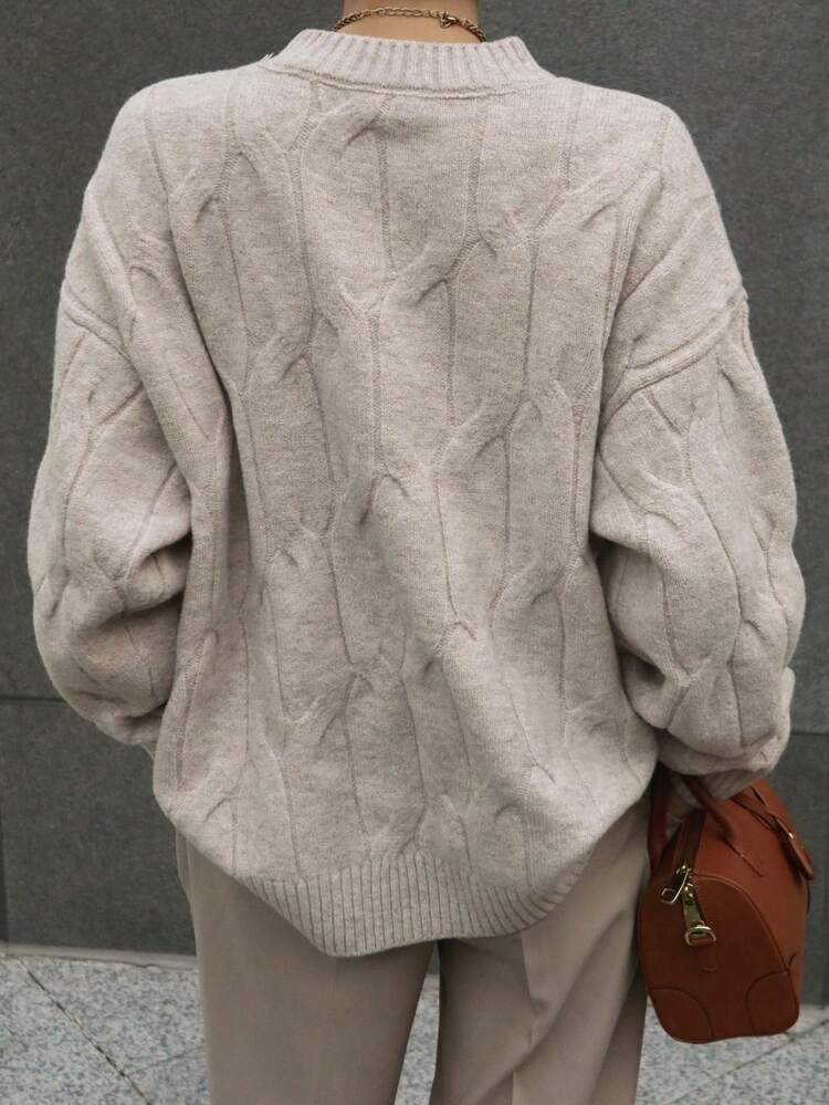 1pc Women's Solid Color Loose Fit Crew Neck Thick Long Sleeve Sweater,Fall Women Clothes