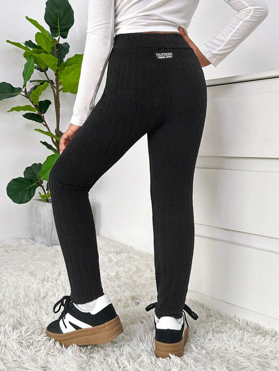 SHEIN Quần legging lót nhiệt co giãn màu trơn hiệu NOVA dành cho bé gái tuổi mới lớn - màu đen - Xem 1