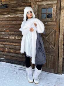 Calvaya Plus Size Fluffy Patchwork Winter Clothes Front Button Up Long Sleeve Padded Padded Coat Fall Cloth For Women - Dark Grey - View 8