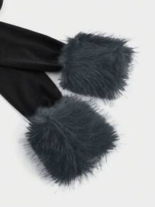 ROMWE Grunge Punk Y2K 原宿风格蓬松拼接女式长袖前开短款上衣 - 黑色 - 查看 3