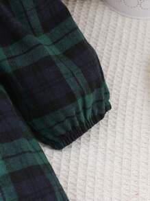 Souflis Souflis Babymeisje Peter Pan kraag geruite print schattige lange mouwen kerstjurk
