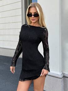 Forever 21 秋冬女士黑色蕾丝长袖/必备品/商务休闲女装/新年连衣裙/圣诞节/正式女装/圣诞连衣裙/纽约风格连衣裙/优雅/夏季女装/简约/基本款/新年前夜连衣裙/感恩节连衣裙/节日连衣裙/派对迷你连衣裙 - 黑色 - 查看 8