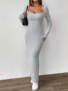 INAWLY Women Sexy Backless Fitted Split Hem Dress, Autumn Fall Cloth For Women - Grey - View 3
