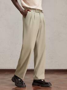 AKNOTIC Formal 男士编织中腰直筒休闲长裤，适合秋季 - 杏色 - 查看 5