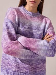 BizChic Christmas Gradient Pink-Purple Knit Sweater Tops, Fashionable Commute Wear For Women, Spring/Summer Offic