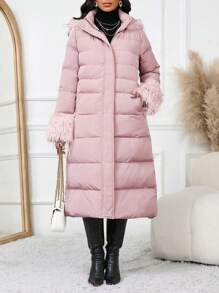 SHEIN Lady Chaqueta acolchada de algodón rosa para mujer con diseño de parches acolchados esponjosos, elegante, cálida y cortavientos. Chaqueta acolchada de invierno para mujer, ropa de mujer, abrigo de mujer. - Rosa - Ver 5