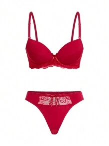 Contrast Lace Super Push Up Bra & Panty Lingerie Set