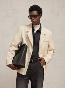 AKNOTIC Party Chaqueta de blazer casual de manga larga con cuello para hombre, para otoño e invierno - Albaricoque - Ver 8