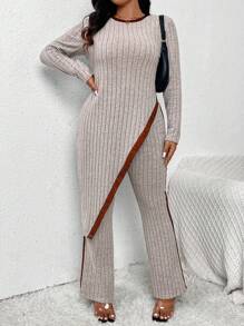 SHEIN Frenchy Plus Size Asymmetrical Hem Elegant Knit 2 Pieces Set For Women
