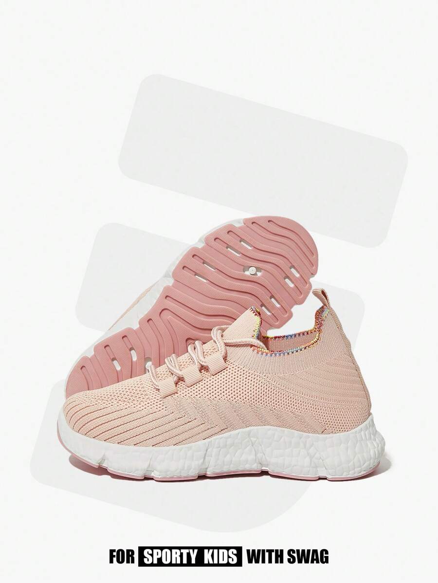 JNSQ 1 Đôi Giày Thể Thao Đế Mềm Thời Trang Buộc Dây Cầu Vồng Cho Trẻ Em, Phù Hợp Với Mọi Mùa - Hồng - Xem 1