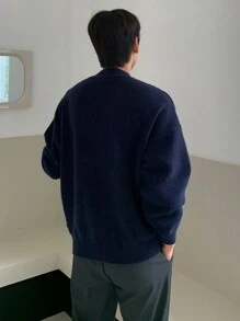 DAZY 男士纯色圆领长袖基本款毛衣，秋季休闲装 - 藏蓝色 - 查看 2