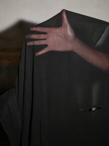 SHEIN X Belinda NO NAME Women's Business Casual Black Belinda MV Sheer Chiffon Sexy Knot Blouse Shirt, Office - Black - View 9