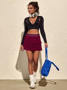 VARSITIE Saia de Ioga/Esporte Feminina com Contraste de Cores em Envoltório - Vermelho - Visão 8