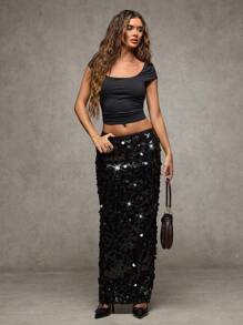 SHEIN BAE تنورة نسائية عصرية مزينة بالبرقوق مفتوحة الظهر، مناسبة للحفلات والمناسبات