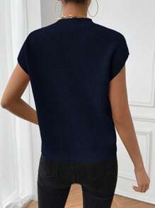 Chiquease Chaleco holgado de punto casual con cuello redondo a rayas para mujer, otoño/invierno - Azul Marino - Ver 2