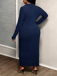 Slaydiva Elegantes, lässiges, figurbetontes Langarm-V-Ausschnitt-Kleid in Rot für Herbst/Winter, Große Größen