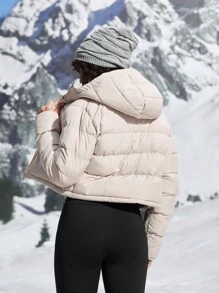 In My Nature 女式短款连帽拼色棉服外套，适合户外冬季女式上衣 - 杏色 - 查看 2