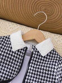 SHEIN Babygirl Autumn/Winter Houndstooth Fleece Jacket Coat Skirt Hat 3pcs Set - Black and White - View 4