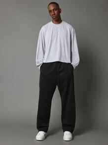 SUMWON 宽松圆领长袖短款 T 恤基本款休闲家居服秋冬日常街头服饰基本款上衣 - 灰色 - 查看 4