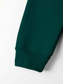 Manfinity Homme Men Casual Letter Print Kangaroo Pocket Drop Shoulder Loose Drawstring Hoodie Sweatshirt, Fall, Long Sleeve Top - Dark Green - View 3