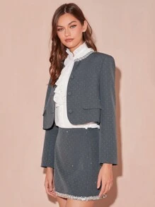 Enchnt Autumn/Winter Romantic Women's Grey Sparkling Diamond Polka Dot Long Sleeve Sweetheart 
 Elegant Jacket,For Halloween&Thanksgiving&Christmas Party