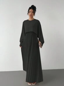 Chiquease 女式优雅仿两件套腰部褶饰下摆长袍连衣裙