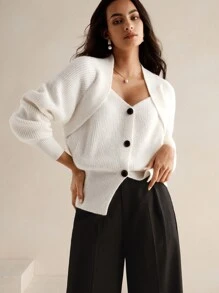 Anewsta Áo khoác len cardigan dệt kim thiết kế vai đặc biệt theo phong cách tối giản, sang trọng, đơn sắc dành cho nữ, thích hợp mặc vào mùa thu, đông, đi chơi, thanh lịch, thoải mái, trang trọng, tiệc tùng, thời trang, năm mới, giáng sinh, công sở, tốt nghiệp, đám cưới - Màu be - Xem 7