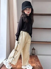 Dazy Kids Young Girl Colorblock Bowknot Detail Long Pants, Fall Outfit,Back To School Clothes