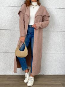 SHEIN Unity Áo len cardigan dài tay dệt kim màu trơn cỡ lớn đa năng thường ngày - Màu Khaki - Xem 4